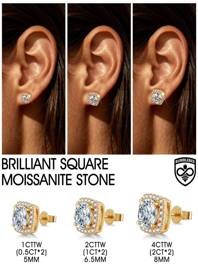 بامبل بي أقراط مرصعة بتصميم النحلة، للنساء والرجال، مطلية بالذهب عيار 14 قيراطًا، مرصعة بحجر مويسانيت بوزن 0.5-2.0 قيراط، فضة إسترليني عيار 925، أقراط مربعة، هدية مثالية لذكرى الزواج، عيد الميلاد، عيد الميلاد، 2.0 - Image 5