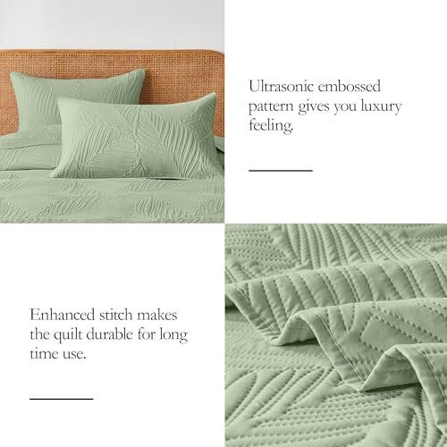 OARAGE Queen Quilt Bedding Set Soft Lightweight Sage Green Bedspread with Leaf Pattern,Ultrasonic Microfiber Bed Coverlet Full Size for All Season (1 Quilt, 2 Shams) - Image 5