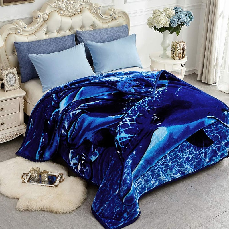 JYK Soft Fleece Bed Blanket Queen Size Dolphin/Lion - 520GSM Fuzzy Cozy Luxury Warm Blanket Microfiber, 2 Ply Reversible A&B Pattern Room Home Decor Christmas Decorations, 75" x 87 inches, 5 LB - Image 2