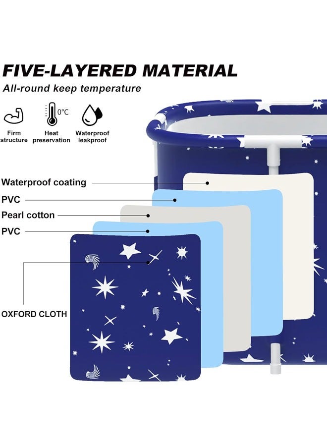 Extra Large Foldable Bathtub Freestanding Soaking Folding and Heating Bathing Tub for Full Body Adult Bathroom Folding SPA Bucket for Shower Stall Separate Family for Hot Ice Bath（Blue） - Image 3