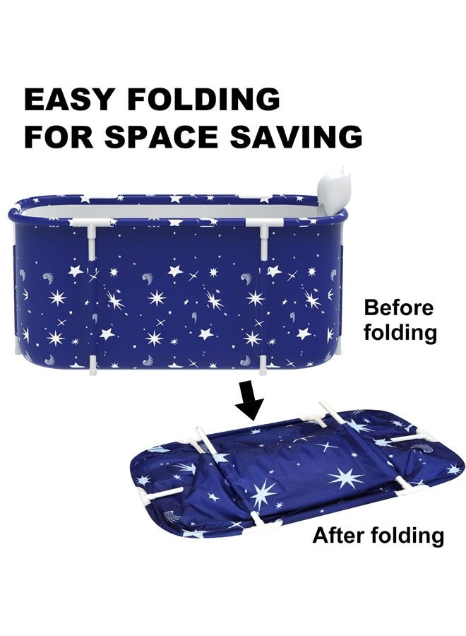 Extra Large Foldable Bathtub Freestanding Soaking Folding and Heating Bathing Tub for Full Body Adult Bathroom Folding SPA Bucket for Shower Stall Separate Family for Hot Ice Bath（Blue） - Image 2