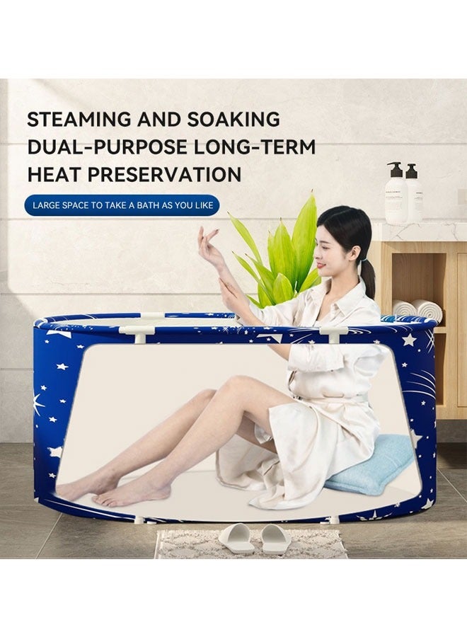Extra Large Foldable Bathtub Freestanding Soaking Folding and Heating Bathing Tub for Full Body Adult Bathroom Folding SPA Bucket for Shower Stall Separate Family for Hot Ice Bath（Blue） - Image 4