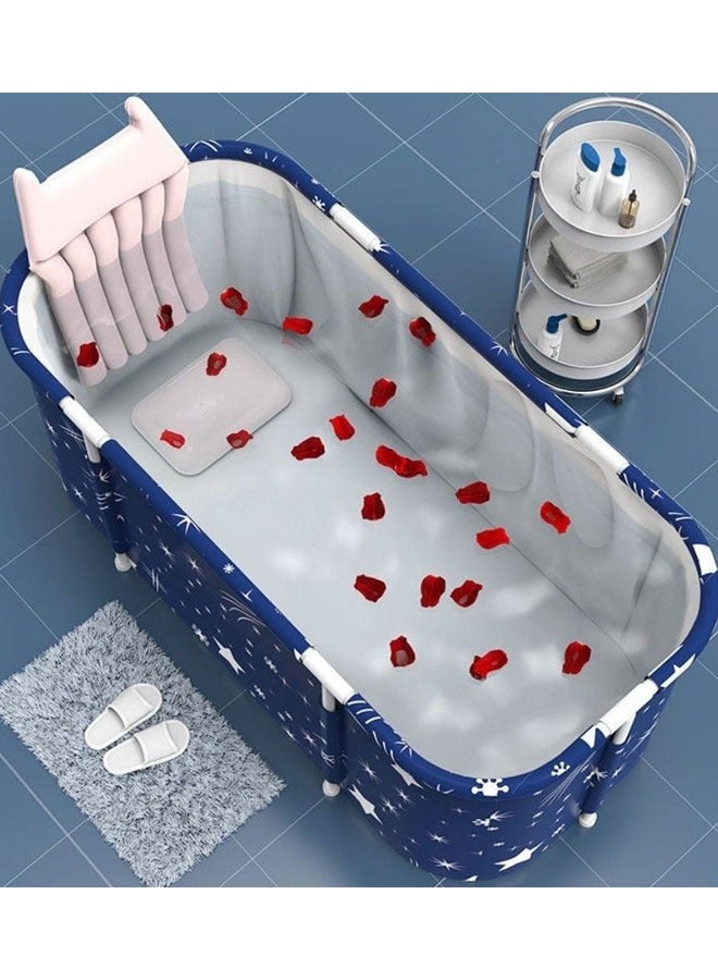 Extra Large Foldable Bathtub Freestanding Soaking Folding and Heating Bathing Tub for Full Body Adult Bathroom Folding SPA Bucket for Shower Stall Separate Family for Hot Ice Bath（Blue） - Image 5