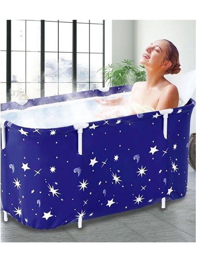 Extra Large Foldable Bathtub Freestanding Soaking Folding and Heating Bathing Tub for Full Body Adult Bathroom Folding SPA Bucket for Shower Stall Separate Family for Hot Ice Bath（Blue） - Image 1