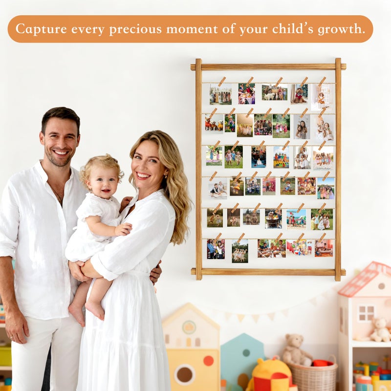 PHOENANCEE Collage Picture Frame,Photo Display Board with Clips,Hanging Pictures Frames Photos Wall Decor for Wedding Graduation Party Birthday Greeting Letter Postcards Christmas Cards Holder Organizer,39 inch - Image 4