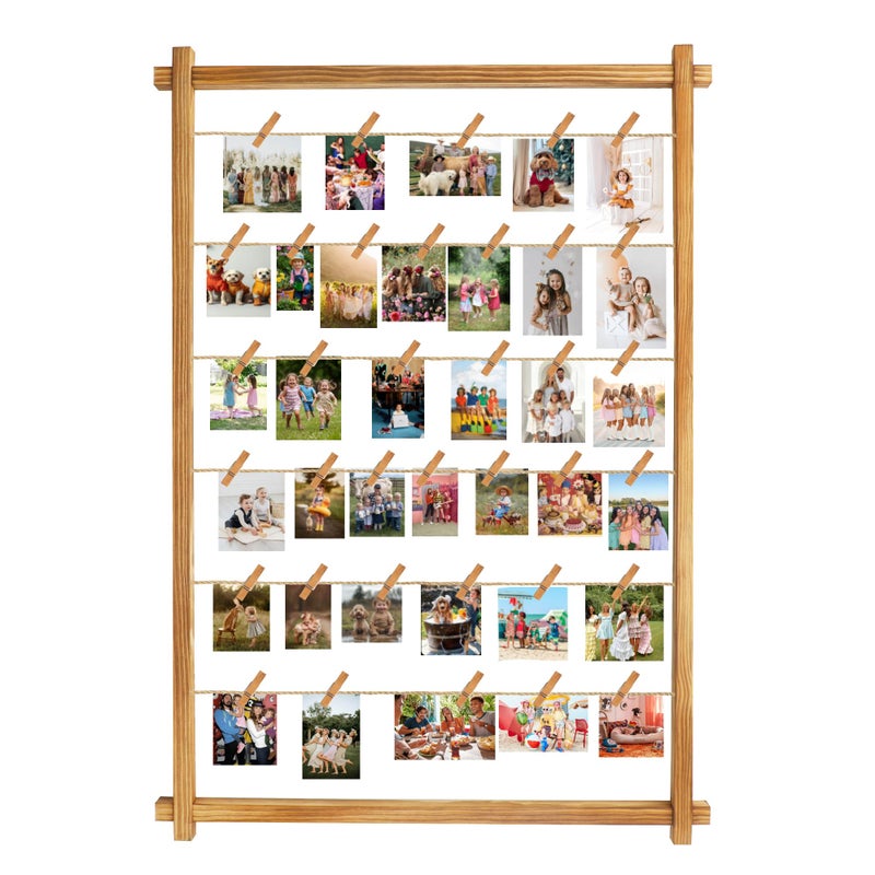 PHOENANCEE Collage Picture Frame,Photo Display Board with Clips,Hanging Pictures Frames Photos Wall Decor for Wedding Graduation Party Birthday Greeting Letter Postcards Christmas Cards Holder Organizer,39 inch - Image 1