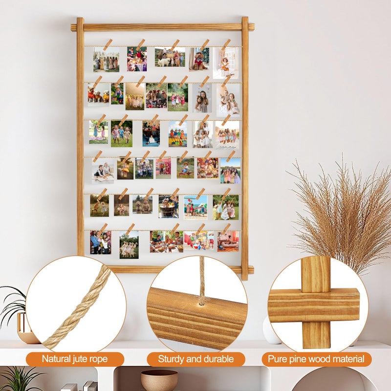 PHOENANCEE Collage Picture Frame,Photo Display Board with Clips,Hanging Pictures Frames Photos Wall Decor for Wedding Graduation Party Birthday Greeting Letter Postcards Christmas Cards Holder Organizer,39 inch - Image 5