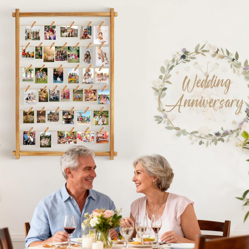 PHOENANCEE Collage Picture Frame,Photo Display Board with Clips,Hanging Pictures Frames Photos Wall Decor for Wedding Graduation Party Birthday Greeting Letter Postcards Christmas Cards Holder Organizer,39 inch - Image 3