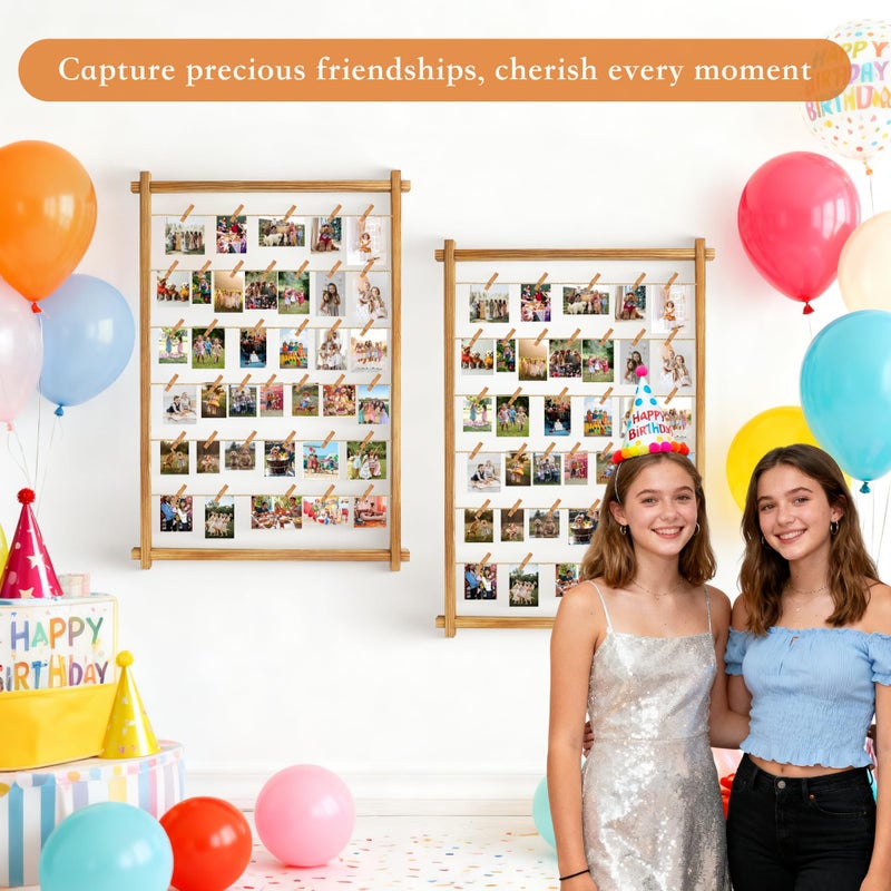 PHOENANCEE Collage Picture Frame,Photo Display Board with Clips,Hanging Pictures Frames Photos Wall Decor for Wedding Graduation Party Birthday Greeting Letter Postcards Christmas Cards Holder Organizer,39 inch - Image 2