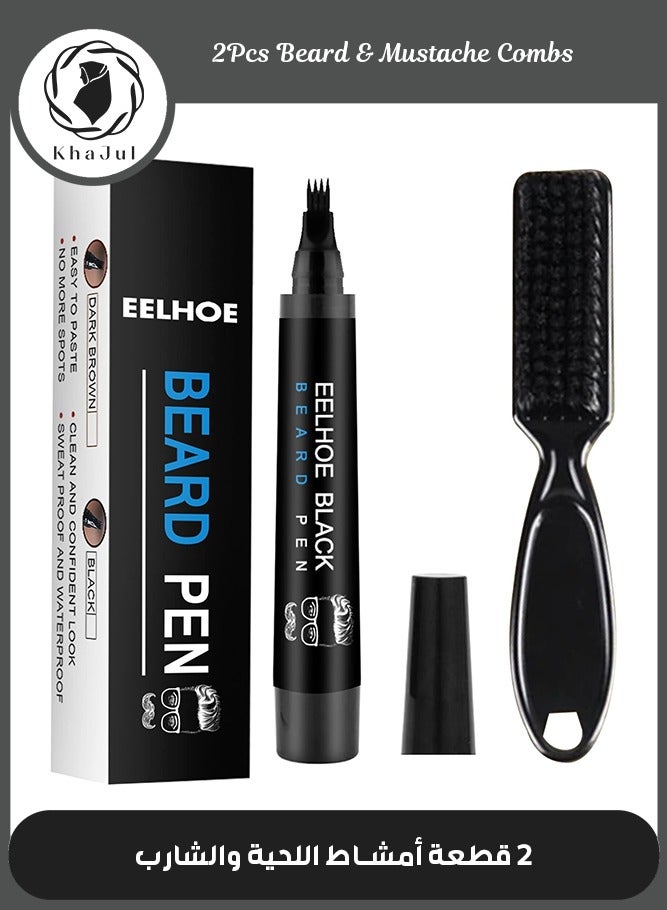 EELHOE 2PCS Beard Pen Kit, Long Lasting Natural Beard Filling Pen with Brush and Comb, For Moustache and Eyebrows Styling - Image 1