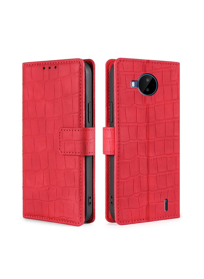 اس-توب جراب لهاتف Nokia C20 Plus مصنوع من جلد البولي يوريثان بملمس جلد التمساح مع مشبك مغناطيسي - Image 1