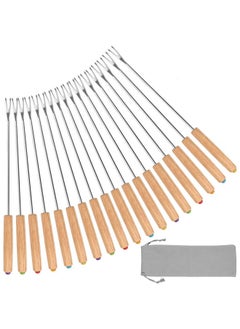 Fondue Fork, 18Pcs Stainless Steel Color Coding Fondue Forks With Wooden Handle For Chocolate Fountain Cheese Fondue Roast Marshmallows, 9.5 Inch