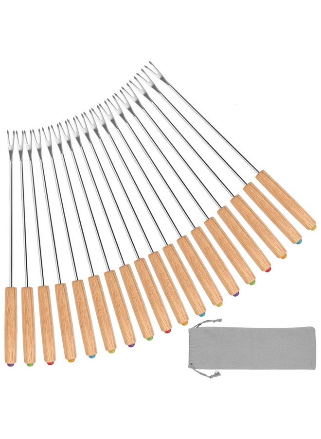 STYDDI - Fondue Fork, 18Pcs Stainless Steel Color Coding Fondue Forks With Wooden Handle For Chocolate Fountain Cheese Fondue Roast Marshmallows, 9.5 Inch - Image 1