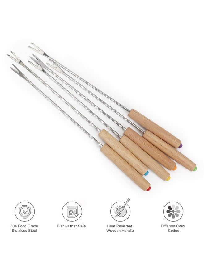 STYDDI - Fondue Fork, 18Pcs Stainless Steel Color Coding Fondue Forks With Wooden Handle For Chocolate Fountain Cheese Fondue Roast Marshmallows, 9.5 Inch - Image 1