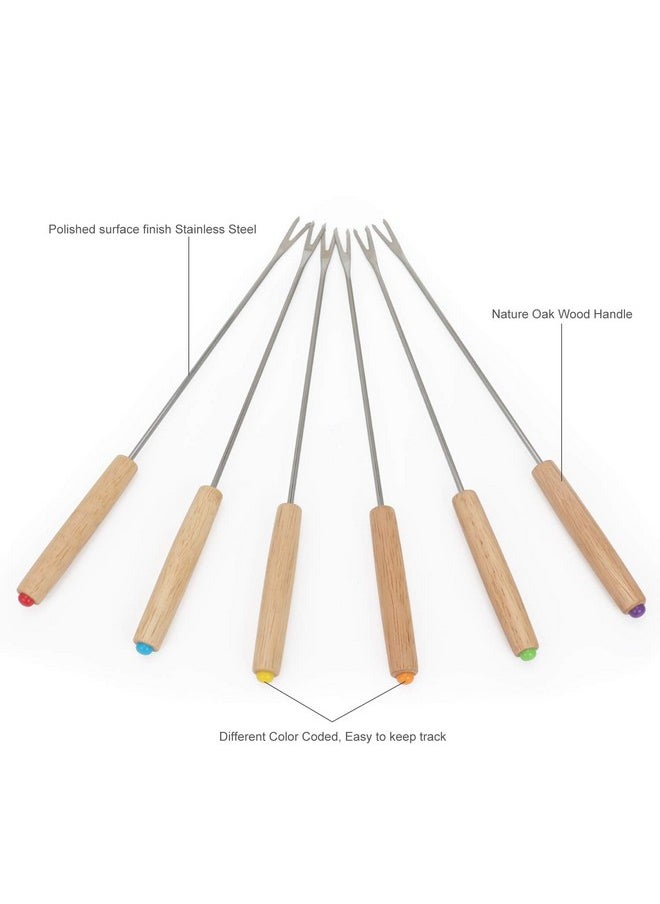 STYDDI - Fondue Fork, 18Pcs Stainless Steel Color Coding Fondue Forks With Wooden Handle For Chocolate Fountain Cheese Fondue Roast Marshmallows, 9.5 Inch - Image 1