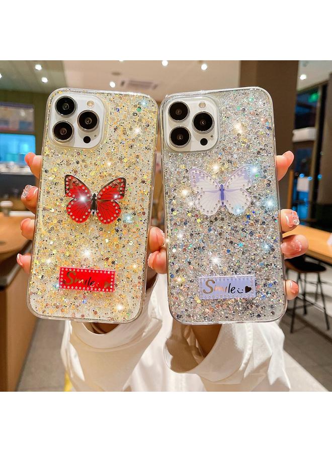 S-TOP Case For iPhone 13 Pro Starry Sequin Rhinestones Butterfly Epoxy TPU Phone Case - Image 4