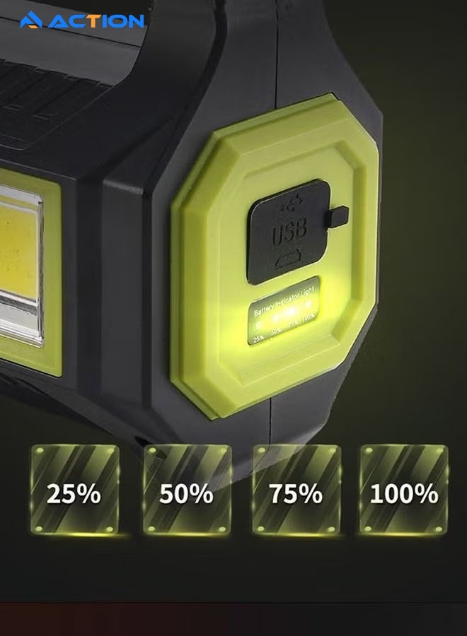 أكشن مصباح يدوي يعمل بالطاقة الشمسية، مصدر ضوء مزدوج، أحمر USB متعدد الوظائف، كشاف تحذيري للطوارئ، مصباح يدوي - Image 5