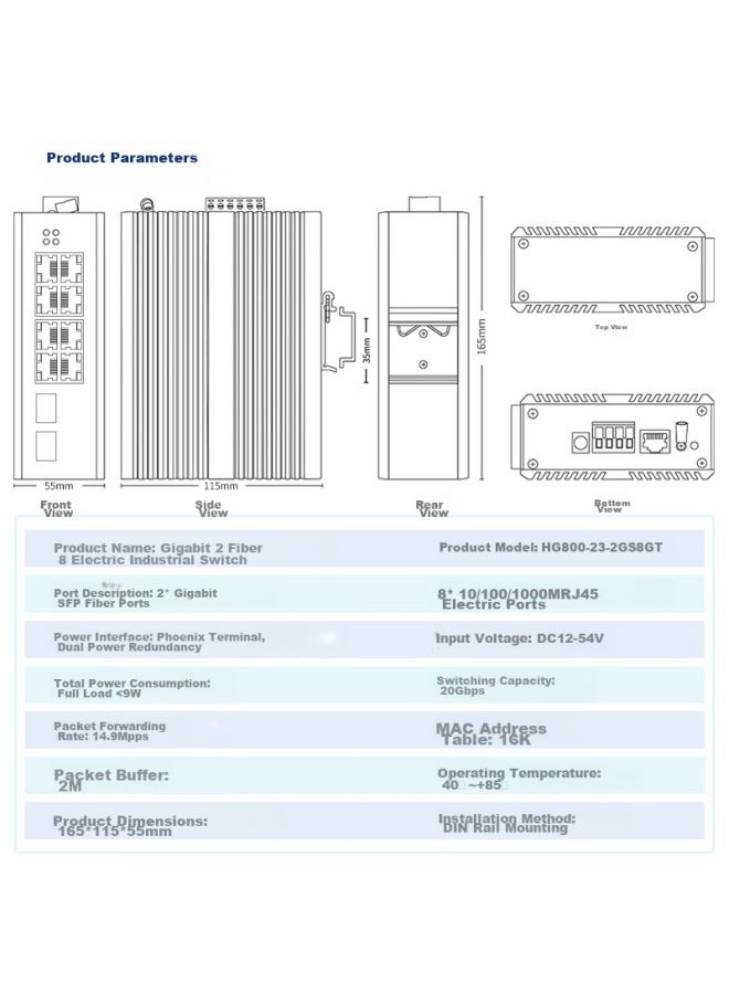 Smart Valley Huigu Industrial Ring Network Switch, Gigabit 2 Optical 8 Electrical Din Rail Fiber Optic Switch, Transceiver, Managed Type, Erps Ring Group Vlan Parioning, Hg800-23 - Image 1