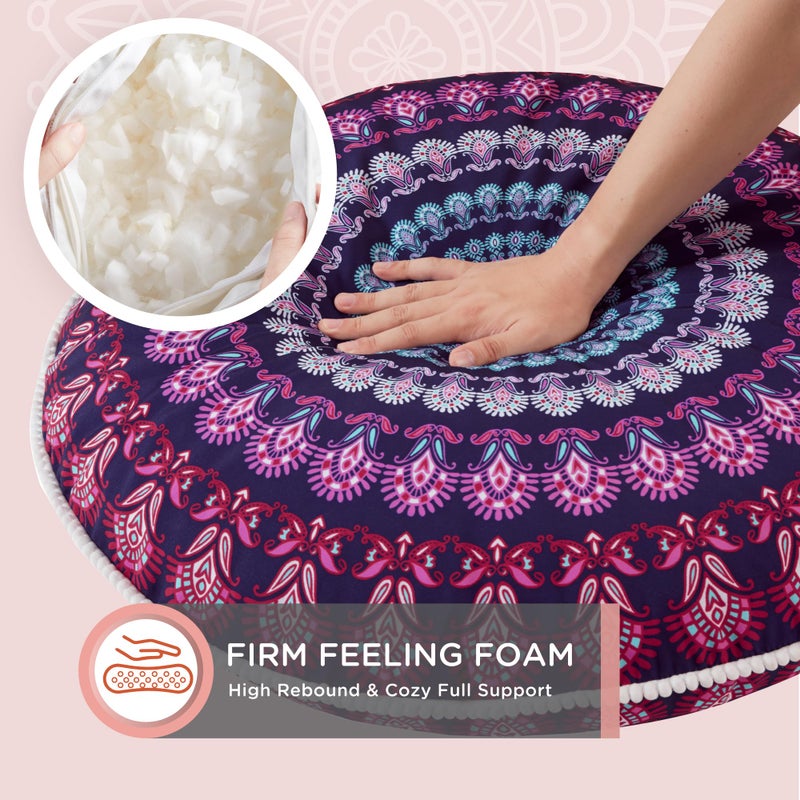 Codi Meditation Floor Pillow Set of 2, Round Large Pillows Seating for Adults, Bohemian Mandala Circle Cushion for Outdoor Fireplace Yoga Living Room, 32 Inch, Memory Foam Added, Purple Orchid New - Image 3
