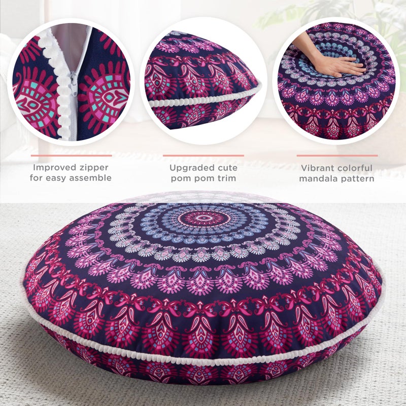 Codi Meditation Floor Pillow Set of 2, Round Large Pillows Seating for Adults, Bohemian Mandala Circle Cushion for Outdoor Fireplace Yoga Living Room, 32 Inch, Memory Foam Added, Purple Orchid New - Image 2