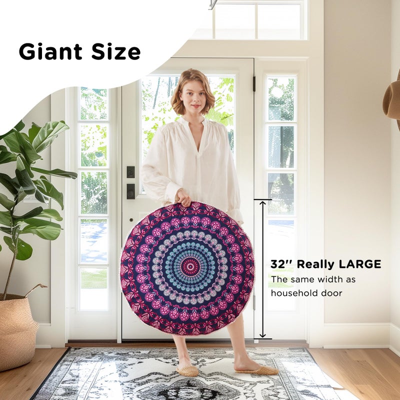 Codi Meditation Floor Pillow Set of 2, Round Large Pillows Seating for Adults, Bohemian Mandala Circle Cushion for Outdoor Fireplace Yoga Living Room, 32 Inch, Memory Foam Added, Purple Orchid New - Image 4