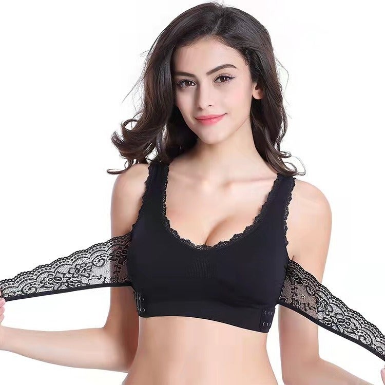 Front Cross Sports Bra Side Buckle No Steel Ring Underwear Adjustable Push-Up Lace Breathable Hole Yoga Running - Image 2