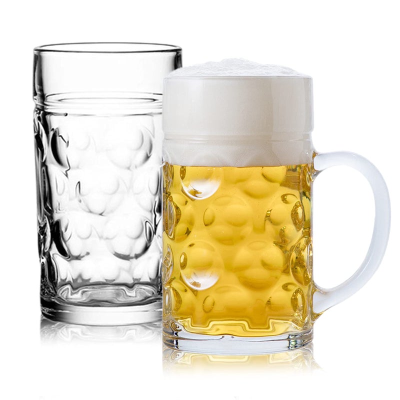 Encheng Glass Beer Stein Mugs Jumbo Mugs,German Beer Mug With Handle 1.2Liter,Big Freezable Glass Mug 40oz,Extra Large German Beer Glasses BPA Free,Dishwasher Safe 2 Pack - Image 1