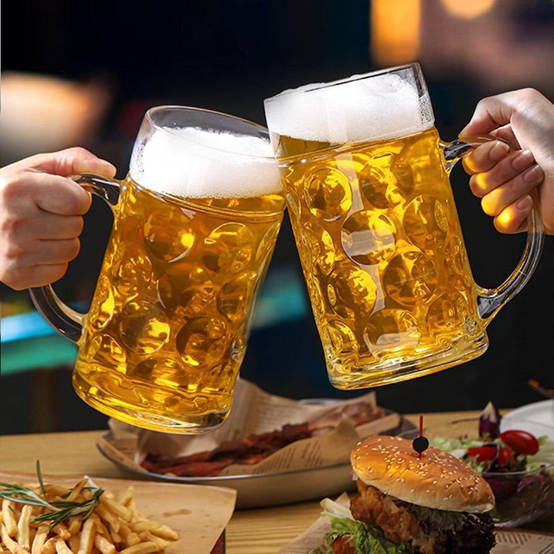 Encheng Glass Beer Stein Mugs Jumbo Mugs,German Beer Mug With Handle 1.2Liter,Big Freezable Glass Mug 40oz,Extra Large German Beer Glasses BPA Free,Dishwasher Safe 2 Pack - Image 4