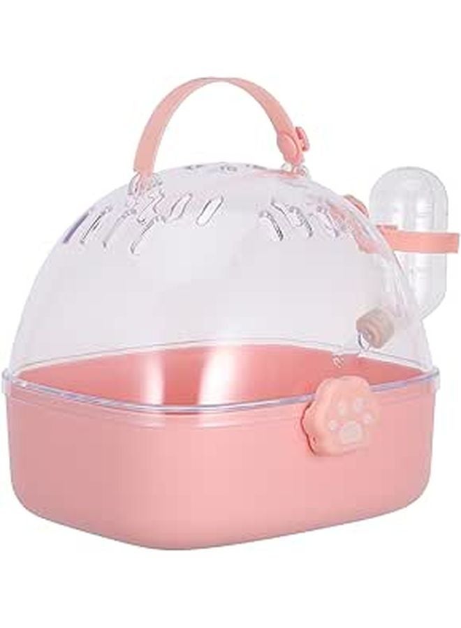Pink Portable Small Animal Carrier Cage For Hamsters Mice With Water Bottle Lightweight Travel - Image 1