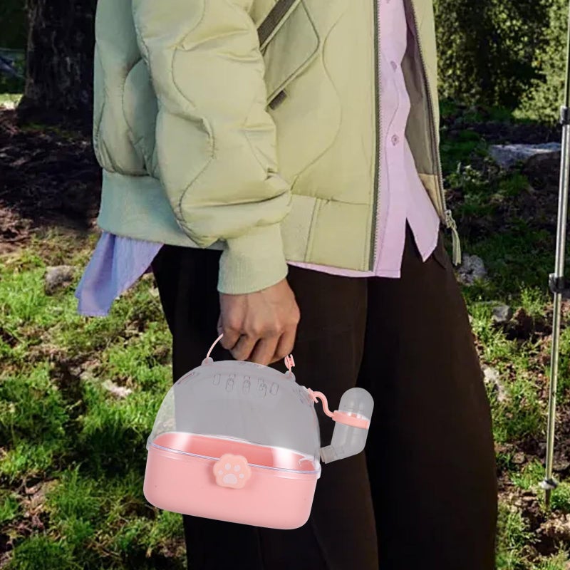 Pink Portable Small Animal Carrier Cage For Hamsters Mice With Water Bottle Lightweight Travel - Image 5