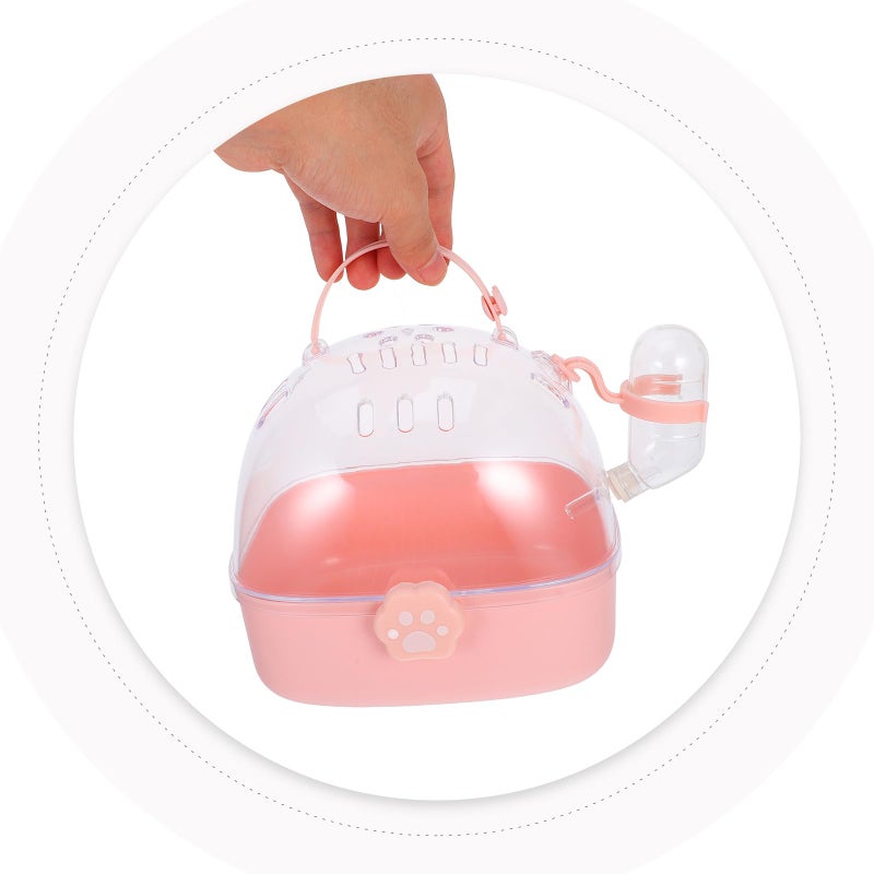 Pink Portable Small Animal Carrier Cage For Hamsters Mice With Water Bottle Lightweight Travel - Image 4