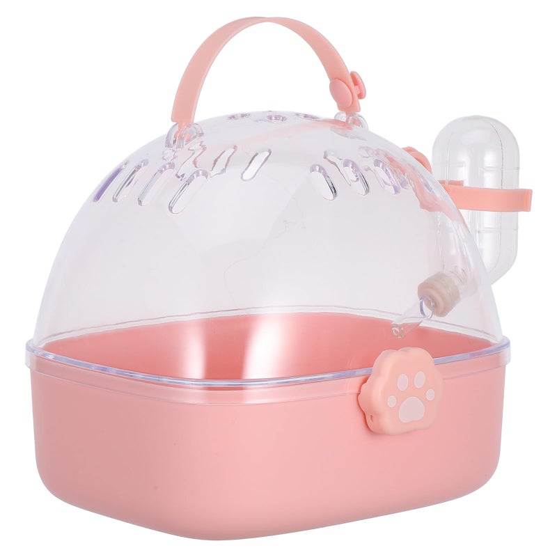 Pink Portable Small Animal Carrier Cage For Hamsters Mice With Water Bottle Lightweight Travel - Image 2