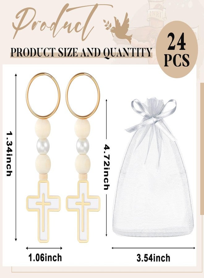 Quelay 24 Pcs First Holy Communion Favors Rosary Beads with Cross Crucifix Keychain with White Organza Bag Baptism Favors or Christening Baptism First Communion Gifts - Image 2