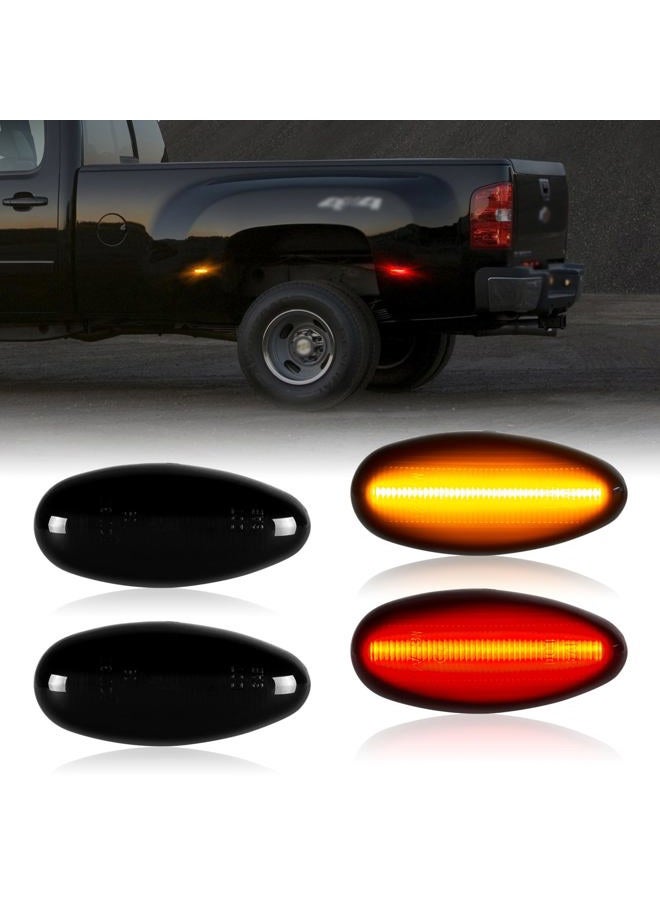 Gempro LED Dually Fender Side Marker Lights for 2001-2014 Chevy Silverado GMC Sierra 2500 3500 Amber Red Dual Rear Wheel Bed Marker Lamps, Smoked Len 4PCS - Image 1
