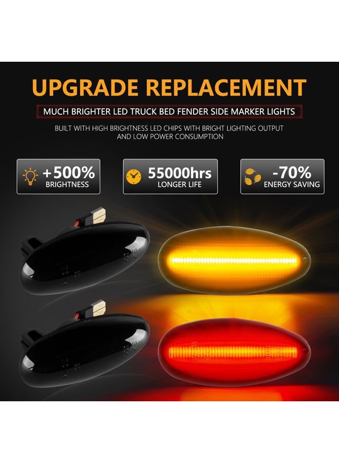 Gempro LED Dually Fender Side Marker Lights for 2001-2014 Chevy Silverado GMC Sierra 2500 3500 Amber Red Dual Rear Wheel Bed Marker Lamps, Smoked Len 4PCS - Image 3