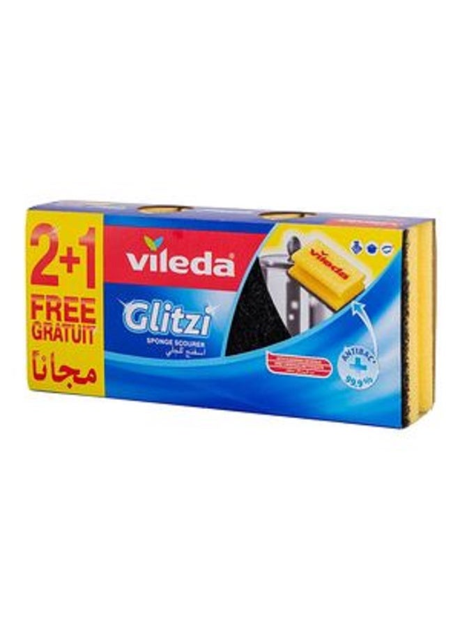 فيليدا إسفنجة غسيل الأطباق جليتزي 2+1 برومو، لون أخضر وأصفر، V022 - Image 1