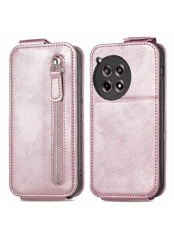 Green Tiger For OnePlus 12R Zipper Wallet Vertical Flip Leather Phone Case(Rose Gold)