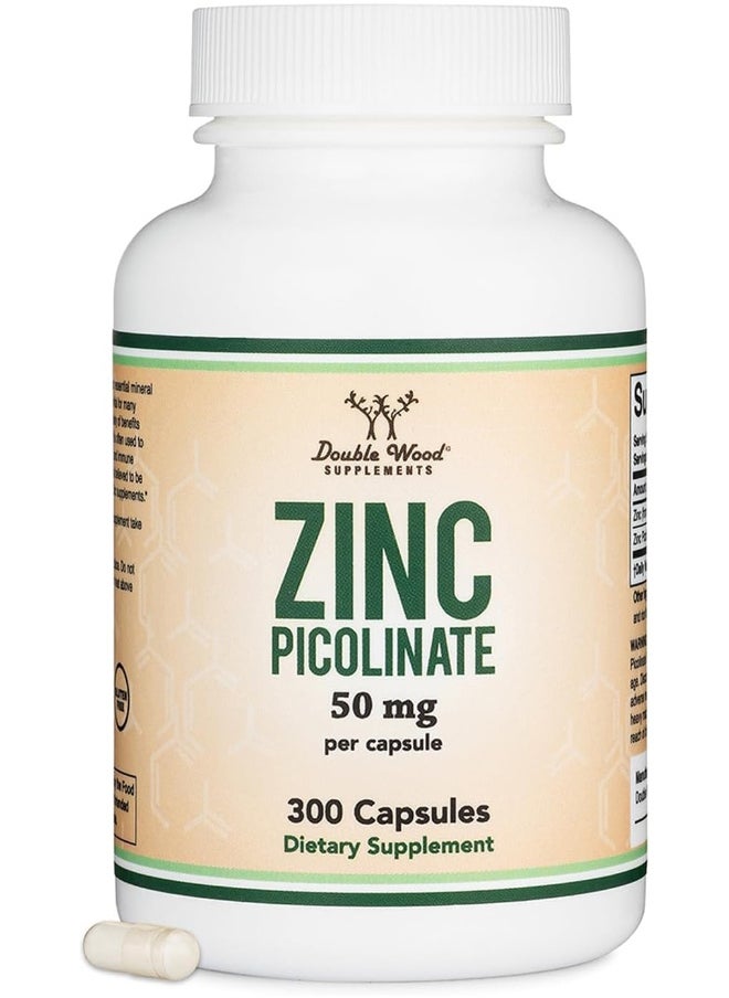 Double Wood Supplements Zinc Picolinate 50mg, 300 Capsules (Immune Support for Kids and Adults) Non-GMO, Gluten Free, Made in The USA (300 Day Supply) by Double Wood Supplements  - Image 1