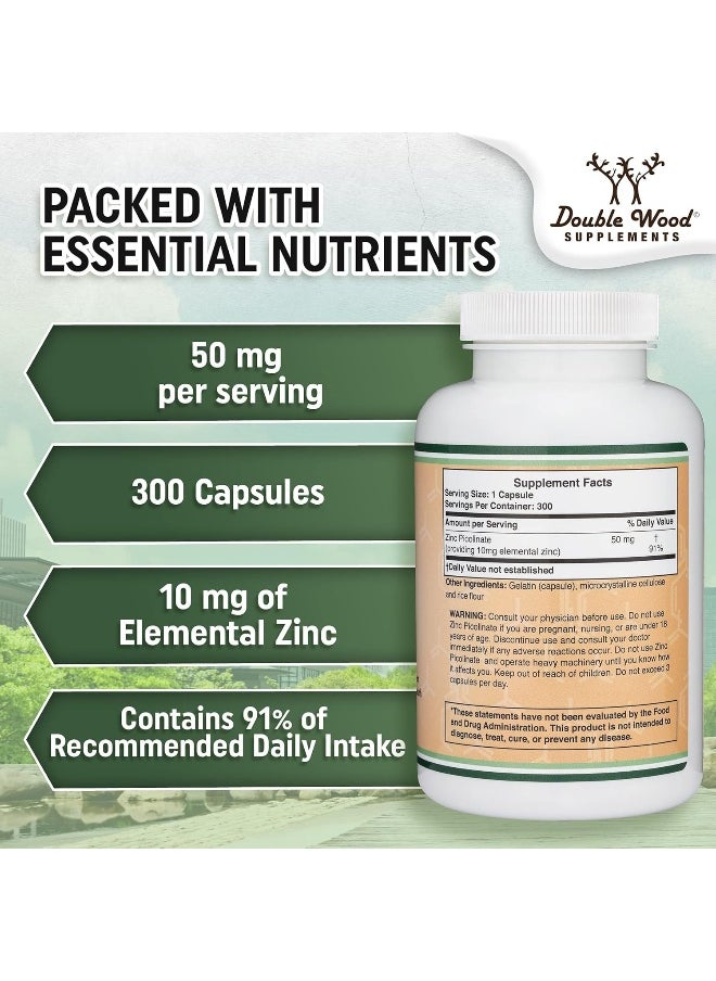 Double Wood Supplements Zinc Picolinate 50mg, 300 Capsules (Immune Support for Kids and Adults) Non-GMO, Gluten Free, Made in The USA (300 Day Supply) by Double Wood Supplements  - Image 5