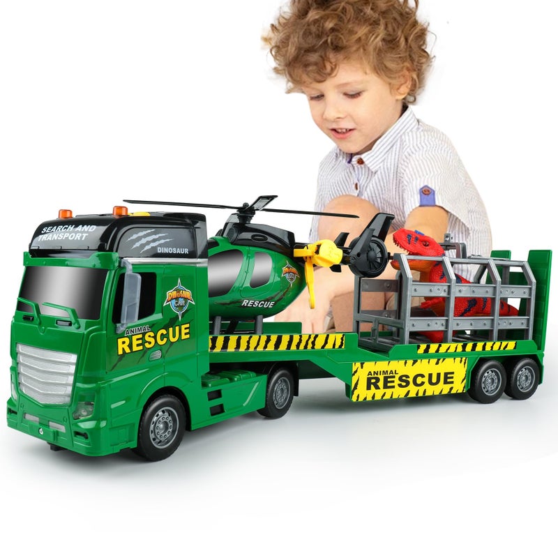Dwi Dowellin Carrier Truck Kids Toys256 Semi Truck Toy with Helicopter and DinosaursGifts for Age 3 4 5 6 Years Old Boys Girls - Image 2