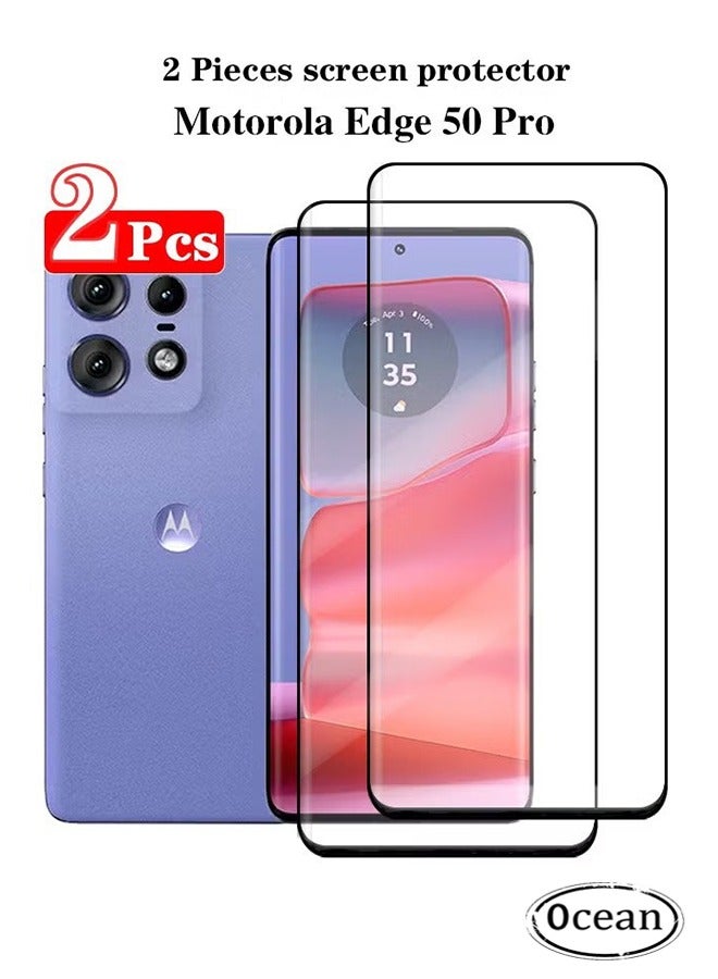 أوشن 2PCS موتورولا حافة 50 برو 5G الشاشة تشديد الفيلم ، 9H صلابة تشديد الزجاج ، 3D منحني قناع عالية الدقة فيلم حماية بصمات الأصابع المضادة للخدش غير فقاعة الشاشة حامي ، أسود / شفاف - Image 1
