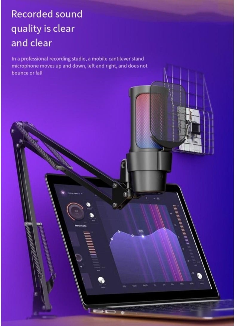 Furtey Gaming PC USB Microphone Podcast Condenser Mic with Boom Arm Pop Filter Mute Button for Streaming Twitch Online Chat RGB Computer Mic for PS4/5 PC Gamer Youtuber - Image 3