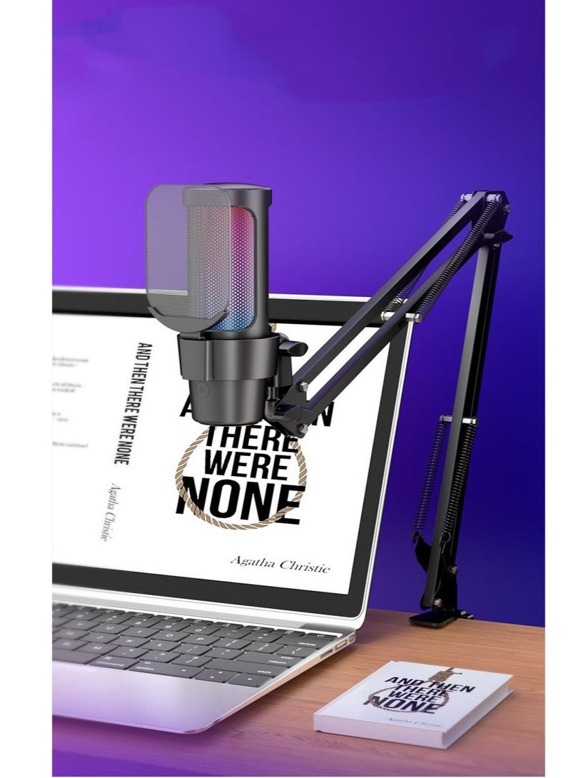 Furtey Gaming PC USB Microphone Podcast Condenser Mic with Boom Arm Pop Filter Mute Button for Streaming Twitch Online Chat RGB Computer Mic for PS4/5 PC Gamer Youtuber - Image 4