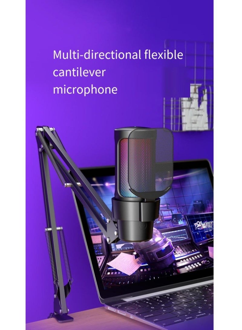 Furtey Gaming PC USB Microphone Podcast Condenser Mic with Boom Arm Pop Filter Mute Button for Streaming Twitch Online Chat RGB Computer Mic for PS4/5 PC Gamer Youtuber - Image 2
