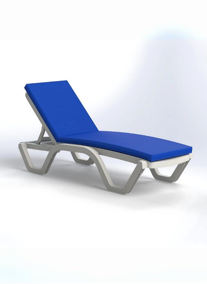 Marcolo Sun Lounger with Wheels| Heavy-Duty Plastic | Armless, All-Weather, UV-Resistant, Ergonomic Reclining Chair for Outdoor Use at Beaches, Pools, and Resorts, White (Armless With Blue Cushion)  - Image 1