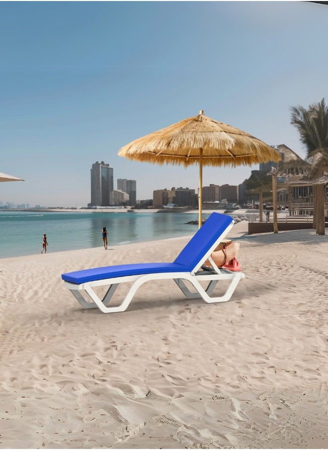 Marcolo Sun Lounger with Wheels| Heavy-Duty Plastic | Armless, All-Weather, UV-Resistant, Ergonomic Reclining Chair for Outdoor Use at Beaches, Pools, and Resorts, White (Armless With Blue Cushion)  - Image 5