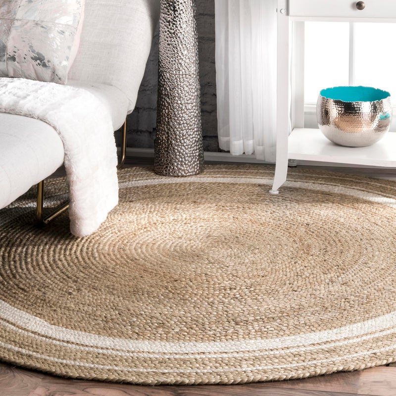 nuLOOM Rikki Coastal Braided Jute Area Rug 6 Round Offwhite