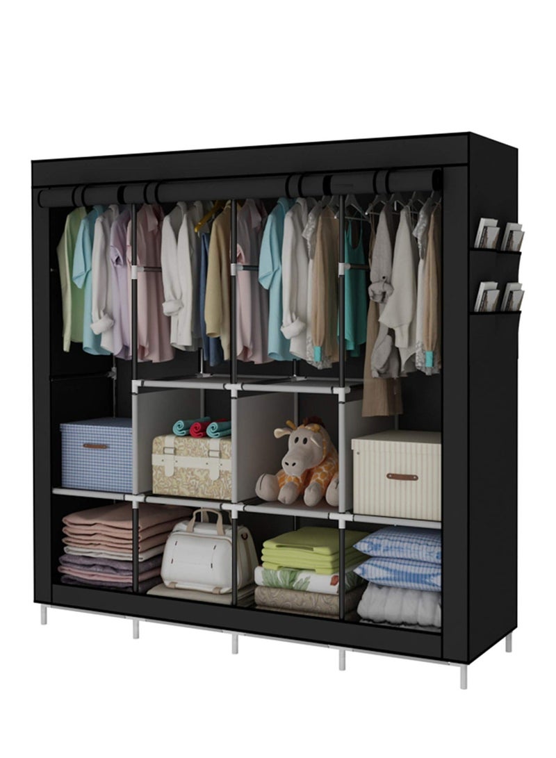 HOMESTAR Portable Wardrobe, Wardrobe Shelves, Clothes Storage Organiser with 4 Hanging Rails, Black - Image 1