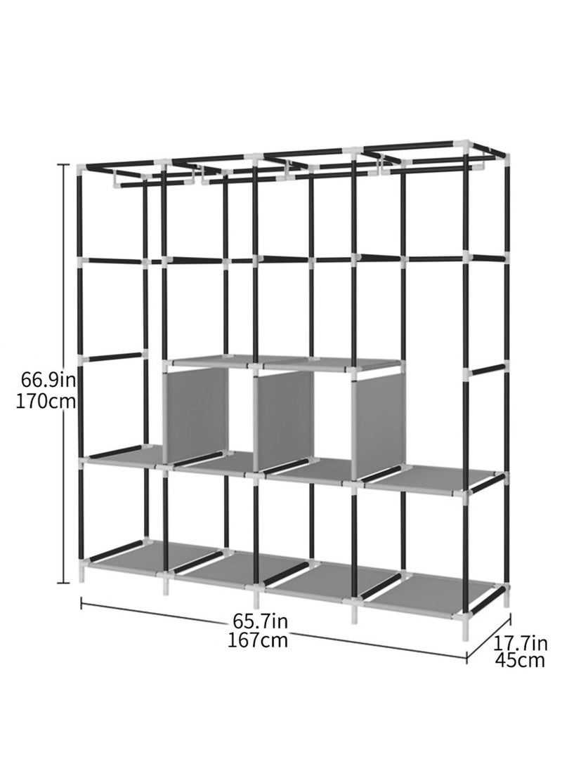 HOMESTAR Portable Wardrobe, Wardrobe Shelves, Clothes Storage Organiser with 4 Hanging Rails, Black - Image 5