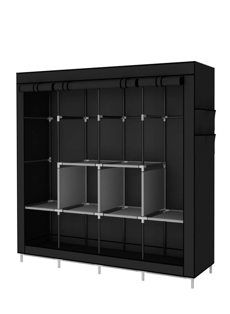 HOMESTAR Portable Wardrobe, Wardrobe Shelves, Clothes Storage Organiser with 4 Hanging Rails, Black - Image 2